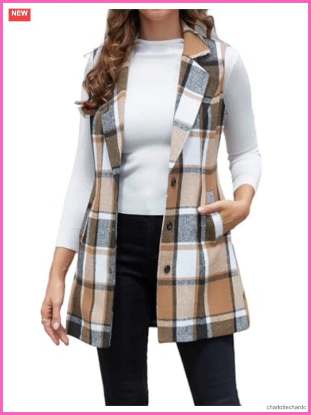 Wool Blend Plaid Vest Sleeveless Blazer Casual